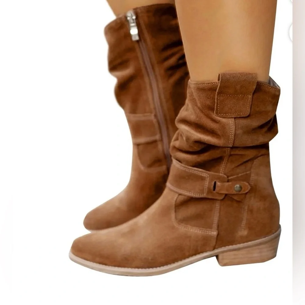 Brown Faux Suede Boots